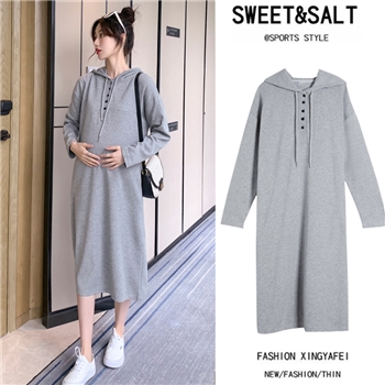 孕妇休闲连帽连衣裙