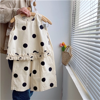 女童套装夏季2023新款韩版童装女宝宝洋气儿童波点背心短裤两件套