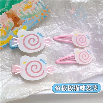 ins可爱鱼板猫咪发夹可爱卡通小猫吃鱼鸭嘴夹学生刘海夹女童发饰