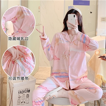  纯棉夏款家居全棉月子服产后舒适春秋季孕妇装喂奶孕妇睡衣哺乳衣