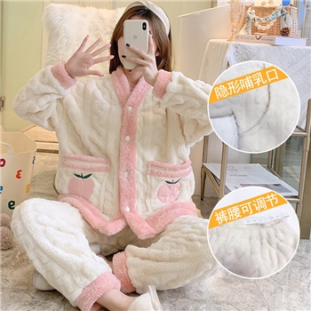 秋冬季孕妇睡衣女士法兰绒提花加厚保暖月子服产妇产后喂奶衣套装