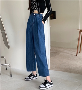 实拍秋装老爹垂感大码胖mm香蕉牛仔裤高腰宽松阔腿裤 M-5XL200斤