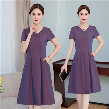 新款绣花变色龙短袖连衣裙