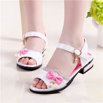 珍珠蝴蝶结高跟凉鞋 