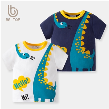 男童短袖宝宝卡通半袖2024夏装立体恐龙儿童T恤纯棉童装