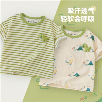 男童纯棉短袖T恤新款夏装夏款童装儿童宝宝立体恐龙夏季潮