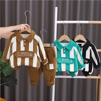 秋款童装男宝宝圆领卫衣服装儿童长袖长裤两件套竖条条纹套装