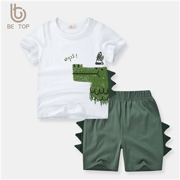 厂家直销be top童装2024新款童装男童套装夏装儿童韩版恐龙两件套